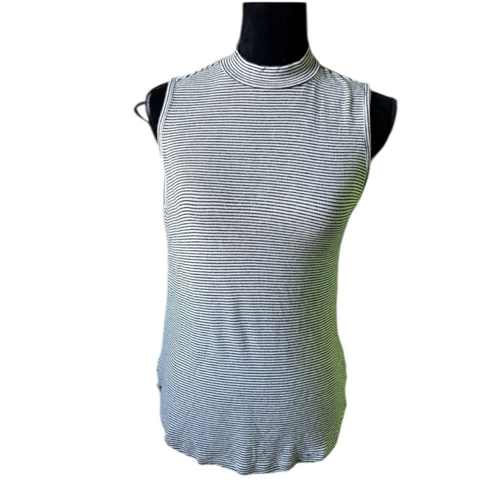 Sonoma Mock Neck Tank Top Women Small Black White Striped‎